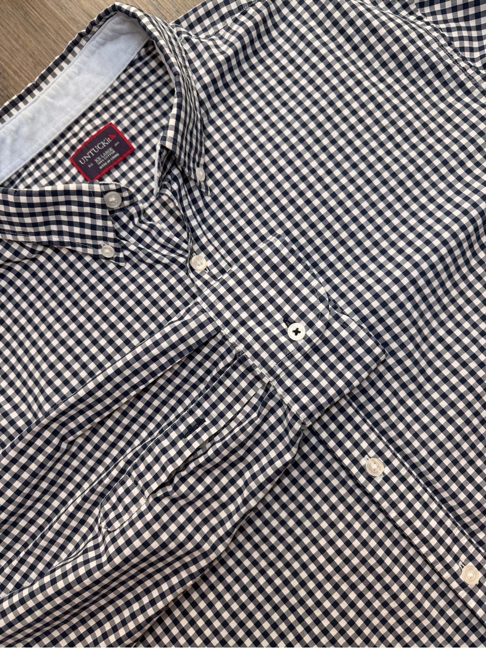 UNTUCKit Mens XXL Navy White Gingham Check Button Down Shirt Long Sleeve Plaid